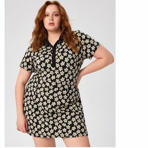 Collar Floral Short Sleeve Mini Dress